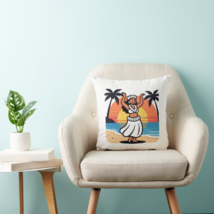 Hula dance beach party sunset tropical island art cushion