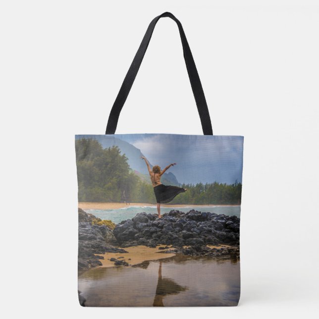 Hula Dancer Lumaha'i Beach, Hawaiian Beach Bag (Front)