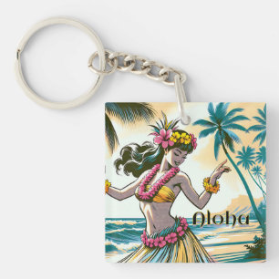Hula Dancer on the Hawaiian Islands Aloha Key Ring