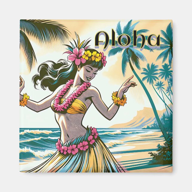 Hula Dancer on the Hawaiian Islands Aloha Magnet (Front)