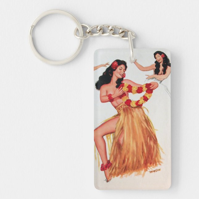  Hula Dancer Vintage Pin Up Girl Keychain  (Front)