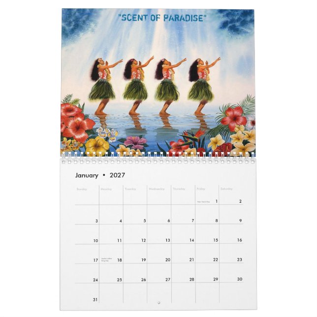 HULA DANCERS WITH FLOWERS-OVAL JPEC, HAWAII CALENDAR (Jan 2027)