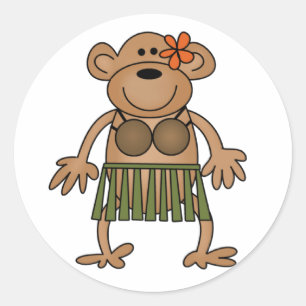 Hula Dancing Monkey Classic Round Sticker
