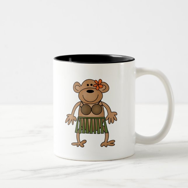 Hula Dancing Monkey Two-Tone Coffee Mug (Right)