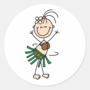 Hula Dancing Stick Figure Classic Round Sticker