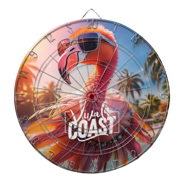 Hula Flamingo Wearing Sunglasses Dartboard (Front)