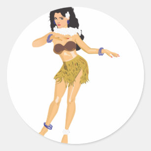 Hula Girl Classic Round Sticker