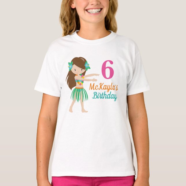 Hula Girl Dancer Cute Custom Kids Birthday Party T-Shirt (Front)