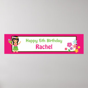 Hula Girl Hawaiian Themed Birthday Party Banner Poster