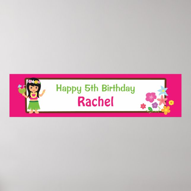 Hula Girl Hawaiian Themed Birthday Party Banner Poster (Front)