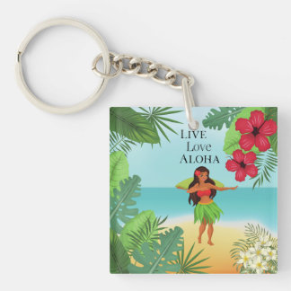 Hula Girl Live Love Aloha Key Ring