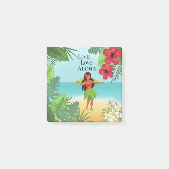 Hula Girl Live Love Aloha Post-it Notes (Front)