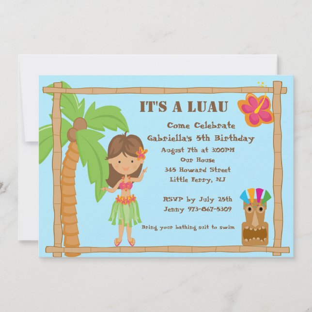 Hula Girl Luau Birthday Invitation (Front)