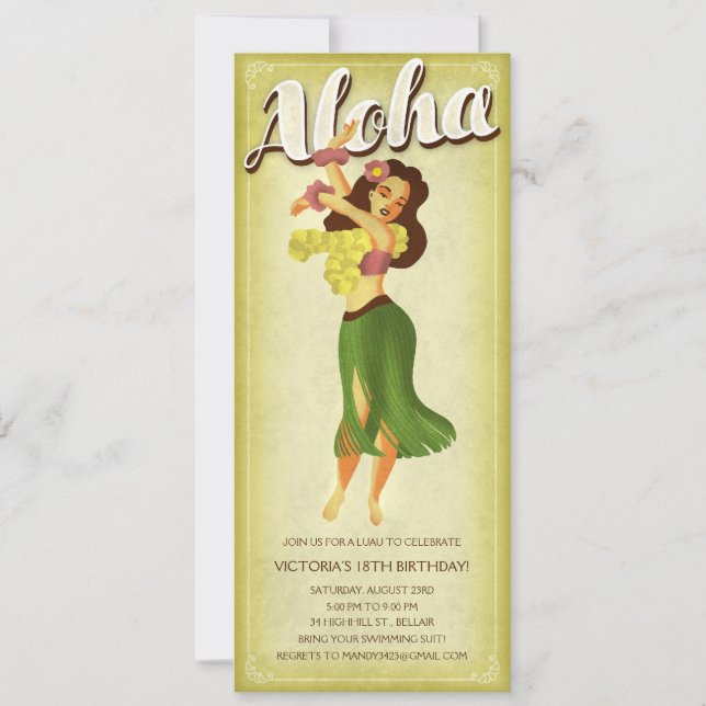 Hula Girl Luau Party Invitations (Front)