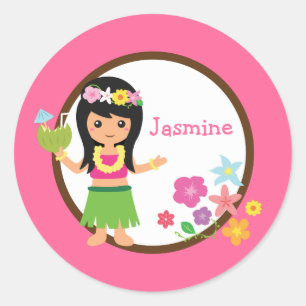 Hula Girl Luau Themed Party Favours Classic Round Sticker
