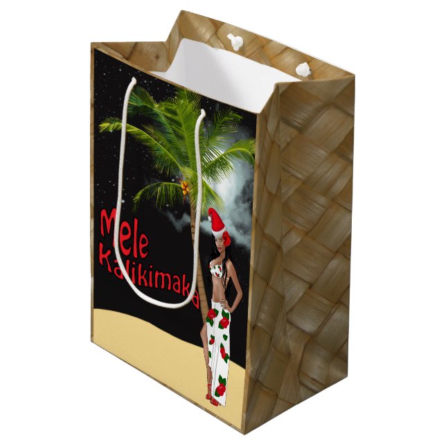 Hula Girl Mele Kalikimaka Christmas Medium Medium Gift Bag (Front Angled)