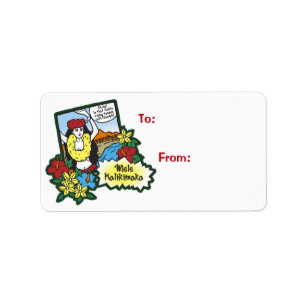 Hula Girl Mele Kalikimaka Hawaiian Xmas Cartoon Label