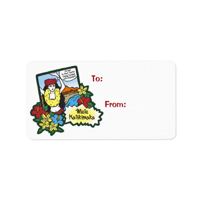 Hula Girl Mele Kalikimaka Hawaiian Xmas Cartoon Label (Front)