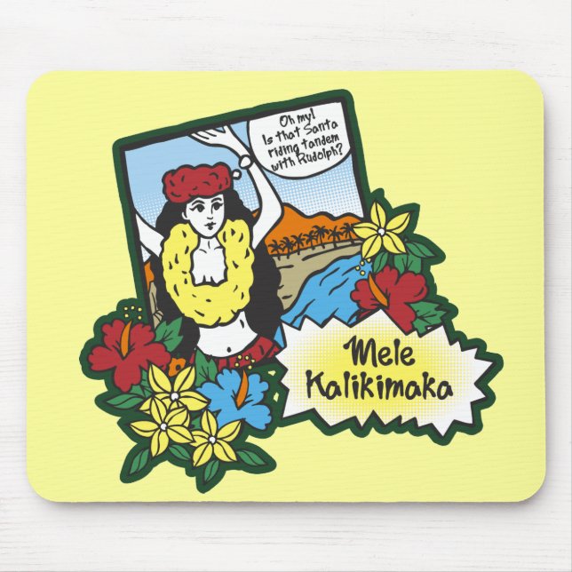 Hula Girl Mele Kalikimaka Hawaiian Xmas Cartoon Mouse Mat (Front)