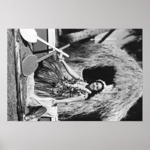 Hula Girl with Outrigger Canoe Hawaii Photograph Poster