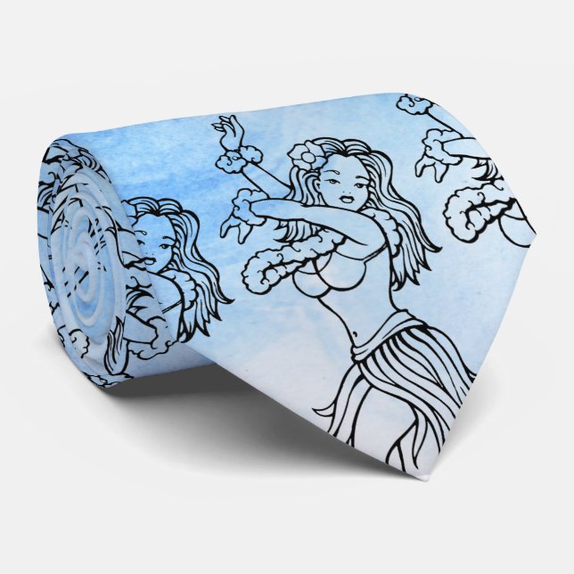 Hula Girls on Blue Tie (Rolled)