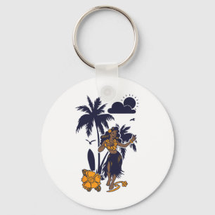 Hula Hawaiian Girl Vintage Graphic Key Ring