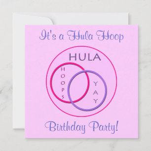 Hula Hoop Pink Purple Kids Birthday Party Invitation