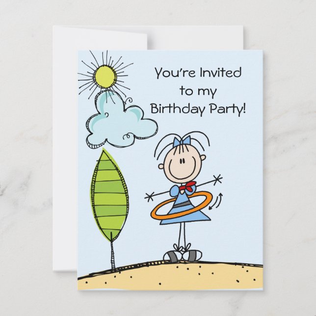 Hula Hoop Stick Figure Girl Birthday Invites (Front)