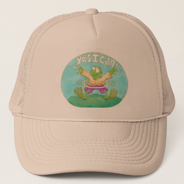 hula hooping from says "YES I CAN!" Trucker Hat (Front)