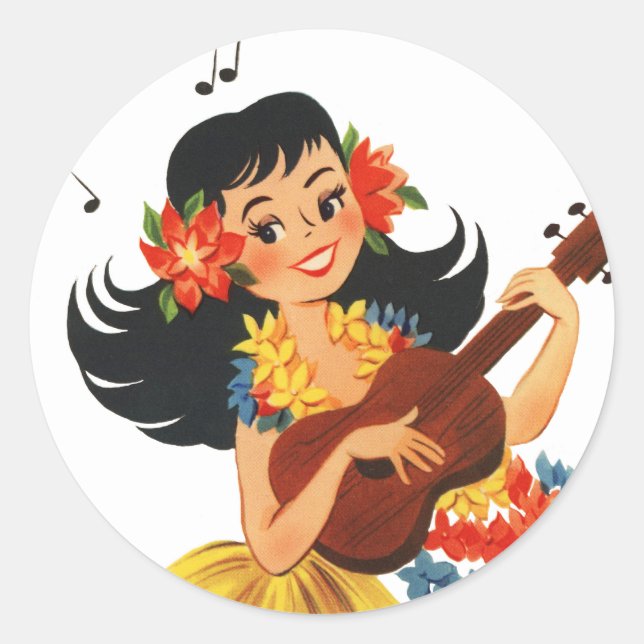 Hula Hula Girl Classic Round Sticker (Front)