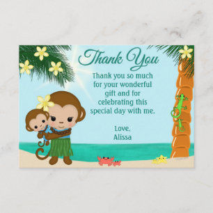 Hula Monkey Baby Shower Thank You BOY 3.5"x 5" Card