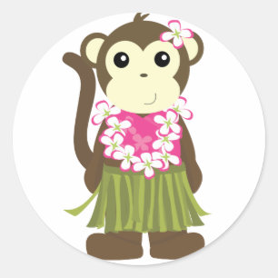 Hula Monkey Classic Round Sticker