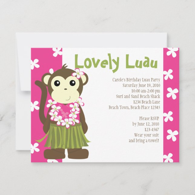 Hula Monkey Invitation (Front)