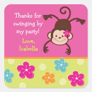 Hula Monkey Luau Bithday Party Favour Stickers