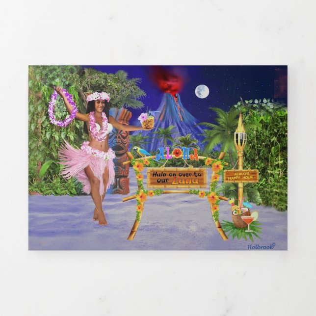 HULA ON OVER TO OUR LUAU Tri-Fold INVITATION (Cover)