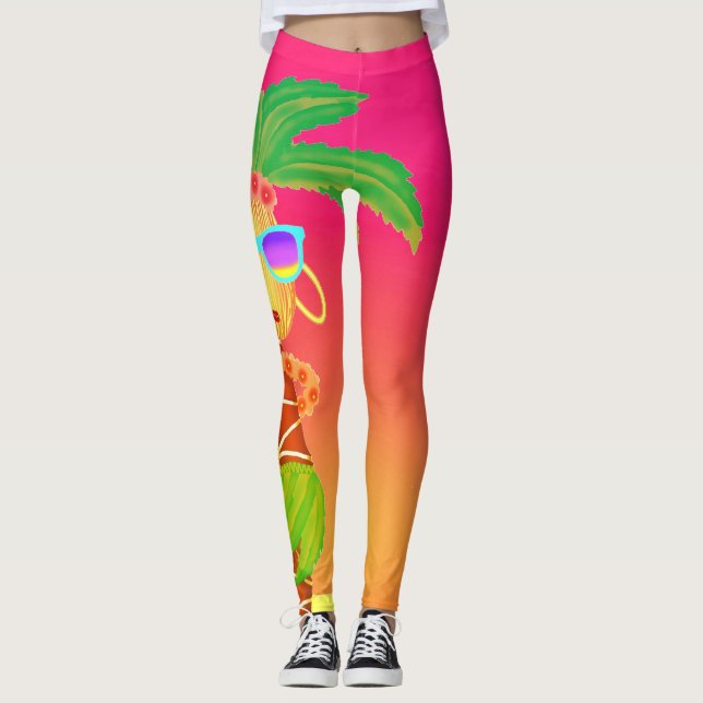 Hula Palm (sunset orange) leggings (Front)