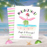 Huladay Party Flamingo Santa Tropical Christmas Invitation<br><div class="desc">Bring the warmth of the tropics to your holiday season with these Happy Huladays Flamingo Tropical Christmas Party Invitations featuring a funny flamingo in a Santa hat hula dancing by the sea. Blending holiday humour with a beachy vibe, you'll feel like you're celebrating under the island sun. The original artwork...</div>