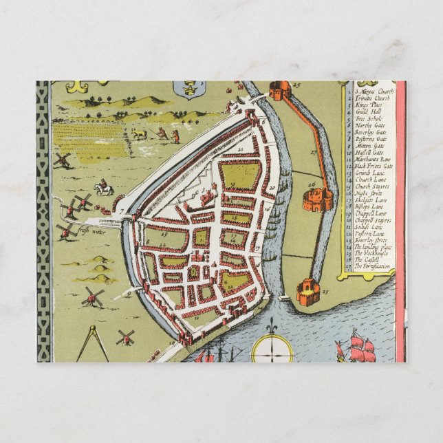 Hull, detail from map of North and East Ridings Postcard (Front)