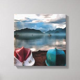 Hulls of Boats And Marmaris Winter Seascape Canvas Print