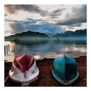 Hulls of Boats And Marmaris Winter Seascape Poster