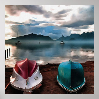 Hulls of Boats And Marmaris Winter Seascape Poster