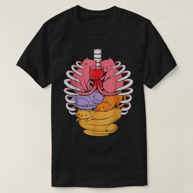 Human Anatomy Inspired Cat Organs Related Rib Cage T-Shirt (Design Front)