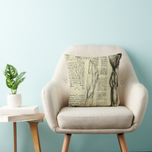 Human Anatomy Male Muscles by Leonardo da Vinci Cushion