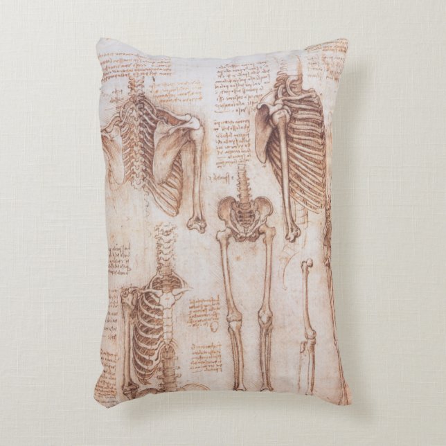 Human Anatomy Skeleton Bones by Leonardo da Vinci Decorative Cushion (Front(Vertical))