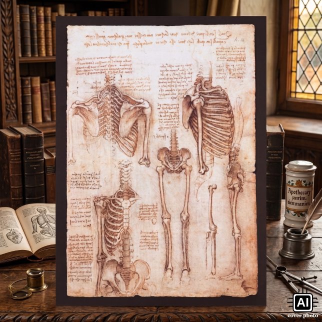 Human Anatomy Skeleton Bones by Leonardo da Vinci Poster (Human Anatomy Skeleton Bones by Leonardo da Vinci is a Renaissance Era medical sketch.)
