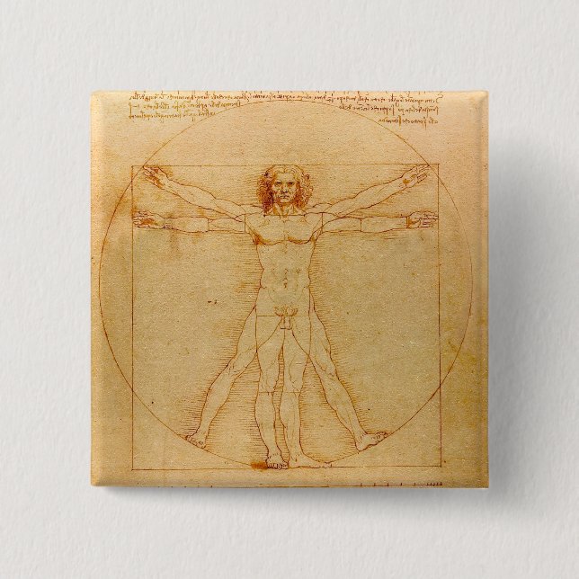 Human Anatomy, Vitruvian Man by Leonardo da Vinci 15 Cm Square Badge (Front)