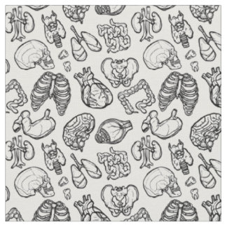 Human Anatomy Weird Science Bio Skull Halloween Fabric