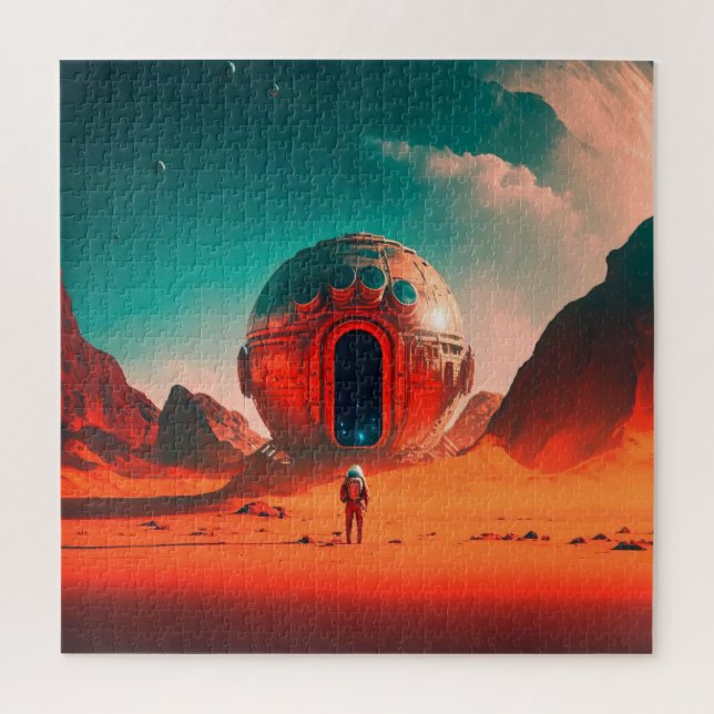 Human Astronauts Explore an Alien Planet Sci-Fi Jigsaw Puzzle (Vertical)