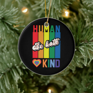 Human Be Kind Rainbow LGBTQ Ceramic Tree Decoration