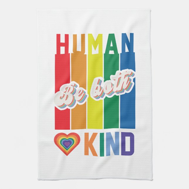 Human | Be Kind | Rainbow | LGBTQ Tea Towel (Vertical)